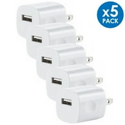 USB Wall Charger Adapter 1A/5V 5-Pack Travel USB Plug Charging Block Brick Charger Power Adapter Cube Compatible with iPhone XS/XS Max/X/8/7/6 Plus, Galaxy S9/S8/S8 Plus, Moto, Kindle, LG, HTC, Google
