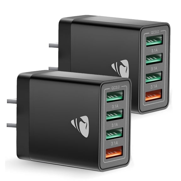 USB Wall Charger Block, 2 Pack 40W 4-Port Fast Charging Block Power Adapter Compatible with iPhone, Samsung Galaxy, LG, Black