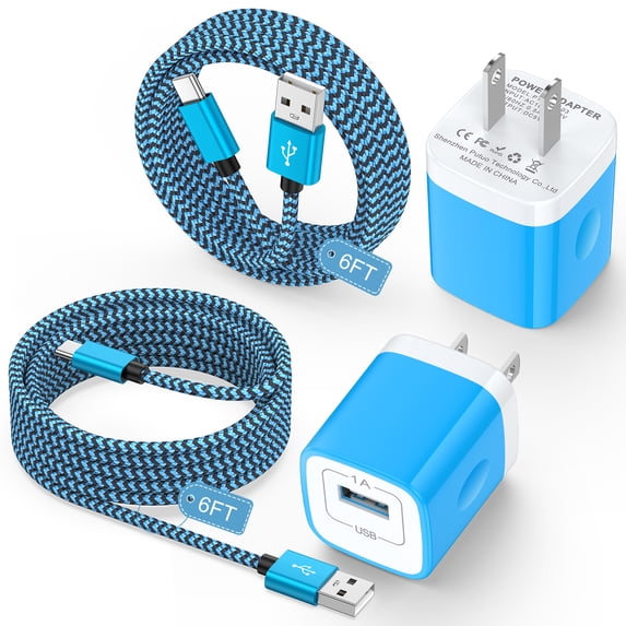 USB Wall Charger Block, 2 Pack Type C Charger with 6FT USB C Charging Cable Type C Cable Cord USB to Usb C Cable, USB Charging Block Android Charger USB Brick USB Plug Adapter[Blue]