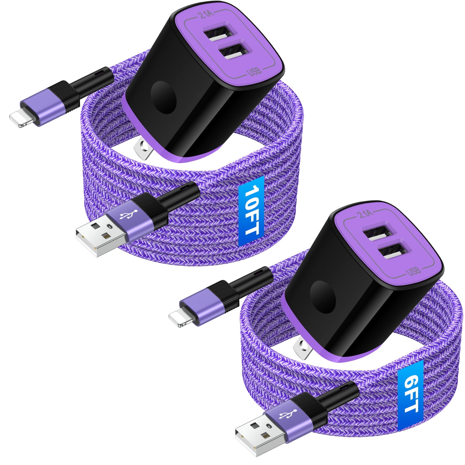 USB Wall Charger Block,2Pack 2.1A Dual USB Charger Block Adapter&iPhone ...