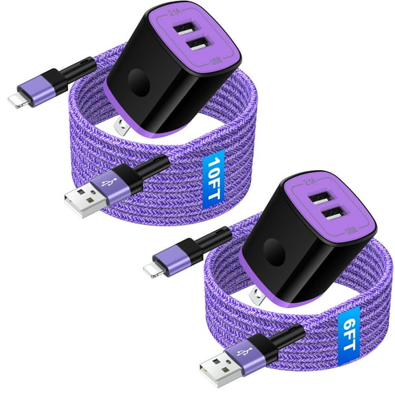 USB Wall Charger Block,2Pack 2.1A Dual USB Charger Block Adapter&iPhone Charger Cable Cord 6ft Multi Charging Cables 10ft Fast Charging Block USB to Light-ning Cable 6ft 10ft Compatible for iPhone 14
