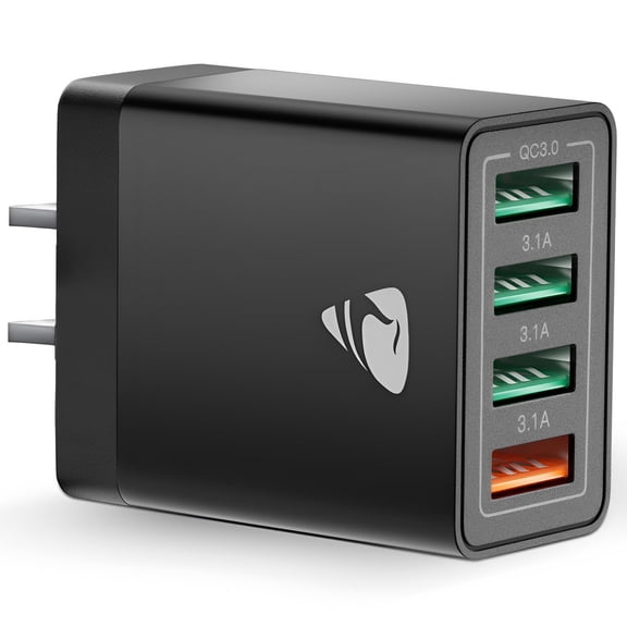 USB Wall Charger Block, 40W 4-Port Fast Charging Block Power Adapter for iPhone, Samsung Galaxy, Black
