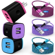 USB Wall Charger Block,ABCPOW 3Pack 2.1A Dual USB Charger Block with 3PCS Android Type C Charger Cable 10ft Phone Charging Cord USB C Charging Cables USB Brick Wall Charger Adapter Fast Charging Block