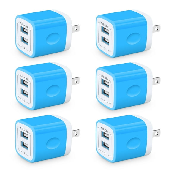 USB Wall Charger Block,Charging Blocks,6PCS USB Charger Adapter,2.1A Dual Port Fast Charge Charging Station USB Wall Plug iPhone Wall Chargers Block,Blue