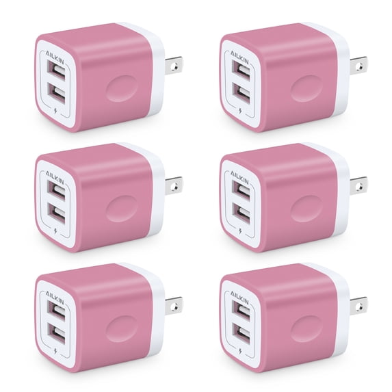 USB Wall Charger Block,Charging Blocks,6PCS USB Charger Adapter,2.1A Dual Port Fast Charge Charging Station USB Wall Plug iPhone Wall Chargers Block,Rose Gold