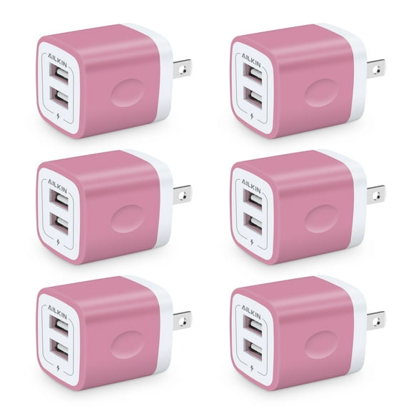 USB Wall Charger Block,Charging Blocks,6PCS USB Charger Adapter,2.1A Dual Port Fast Charge Charging Station USB Wall Plug iPhone Wall Chargers Block,Rose Gold