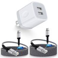 thumbnail image 1 of USB Wall Charger Block,FiveBox 2.1A Dual Port USB Charger Block with 2PACK Android Phone Charging Cord Type C Cable USB C Charging Cables 6ft10ft USB Brick Charger Box Fast Charging Block(White), 1 of 9