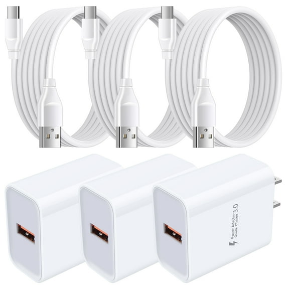 USB Wall Charger Block,HAOANO 3PACK QC 20W USB Wall Charger Charging Block USb A  to C Charger with 3PACK Charging Cable 6ft Android Phone Charger for Samsung Galaxy Fast Charger Block