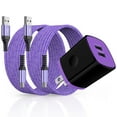 thumbnail image 1 of USB Wall Charger Block, Hootek 2.1A Dual Port USB Charger Block with 2Pack Android Charging Cord Type C Cable USB C Charging Cables 10ft USB Brick Charger Box Fast Charging Block for Samsung, Purple, 1 of 7