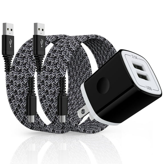 USB Wall Charger Block, Hootek 2.1A Dual Port USB Charger Block with 2Pack Android Charging Cord Type C Cable USB C Charging Cables 10ft USB Brick Charger Box Fast Charging Block for Samsung, Black