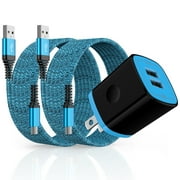 USB Wall Charger Block, Hootek 2.1A Dual Port USB Charger Block with 2Pack Android Charging Cord Type C Cable USB C Charging Cables 10ft USB Brick Charger Box Fast Charging Block for Samsung, Blue