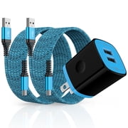 USB Wall Charger Block, Hootek 2.1A Dual Port USB Charger Block with 2Pack Android Charging Cord Type C Cable USB C Charging Cables 10ft USB Brick Charger Box Fast Charging Block for Samsung, Blue