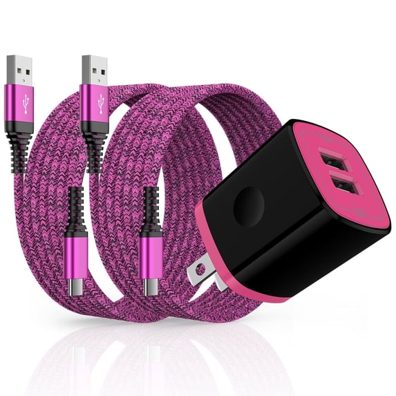 USB Wall Charger Block, Hootek USB C Block with 2Pack 10FT6FT Charging Cord Type C Cable USB C Charging Cables Android 2.1A Dual Port USB Brick Charger Box Fast Charging Block for Samsung, Pink