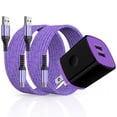 thumbnail image 1 of USB Wall Charger Block, Hootek USB C Block with 2Pack 10FT6FT Charging Cord Type C Cable USB C Charging Cables Android 2.1A Dual Port USB Brick Charger Box Fast Charging Block for Samsung, Purple, 1 of 7