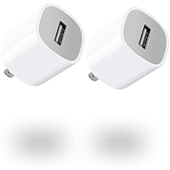 USB Wall Charger Block Phone Charging Box Travel Plug Cube 2 Pack 5W Power Adapter for iPhone 14/13/12/11/10/8/7/6S/6/SE/XS/MAX/XR/X, Galaxy S7/S6/S5 Edge Kindle (Cable Not Included)