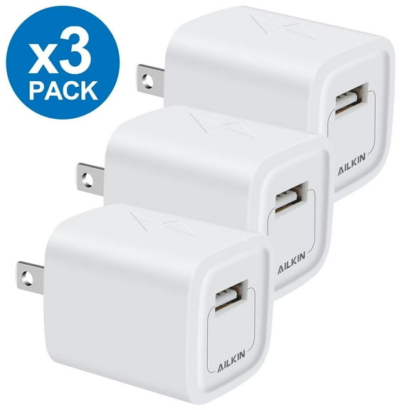 USB Wall Charger Block,USB Charger Adapter,AILKIN 5V/1A/3Pack Wall Charger Block Fast Charging Station Power Base Charger Block Plug Brick for iPhone Wall Charger