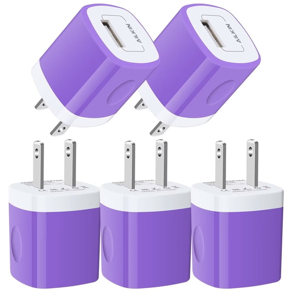 USB Wall Charger Block,USB Charger Adapter,AILKIN 5V/1A/5Pack Wall Charger Block Fast Charging Station Power Base Charger Block Plug Brick for iPhone Wall Charger,Purple