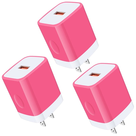 USB Wall Charger Block,USB Charger Adapter,AILKIN 3Pack QC 3.0 Port Quick Charer Fast Charging Station Power Base Charger Block Plug Brick for iPhone 15/16 Charger Fast Charging,Samsung,Pink