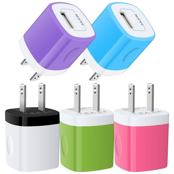USB Wall Charger Block,USB Charger Adapter,AILKIN 5V/1A/5Pack Wall Charger Block Fast Charging Station Power Base Charger Block Plug Brick for iPhone Wall Charger,Multi-color