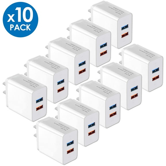 USB Wall Charger, Charger Adapter, TRMTECH 10Pack 2.1A Dual Port Quick Charger Plug Cube for iPhone 14 13 12 11 Pro Max 10 SE X XS 8 Plus Samsung Galaxy S22 S21 S20 Power Block Fast Charging Box Brick
