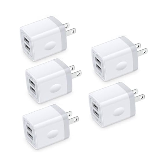 USB Wall Charger,Charging Block,5Pack 2.1A Quick Dual Port Plug Charger Box Cubes for iPhone 16 15 14 13 12 11 Pro Max XR 8 7 6 Plus,Samsung Galaxy S24 S23 S23+ S22 S21 Ultra S10 S20 Plus A14 A15 A33