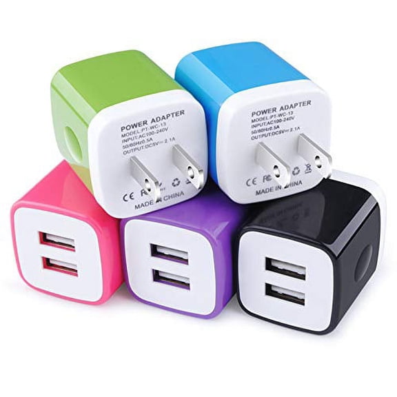 USB Wall Charger, Charging Block, 5Pack 2.1A Wall Plug Portable Power Cube Brick Charger Adapter Compatible with iPhone 11/11 Pro Max/Xs Max/Xs/XR/X/8/7/6S/6 Plus, Samsung Galaxy S20 A10e A20 A50