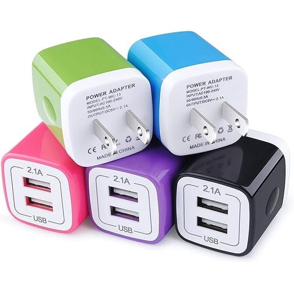 USB Wall Charger,Charging Block,5Pack 2.1A Wall Plug Power Cube Brick Charger Adapter Compatible with iPhone 16 15 14 13 12 11 Pro Max/Xs/XR/8/7/6 Plus,Samsung Galaxy S23 S22 S21 S20 A10e A20 A50 A80