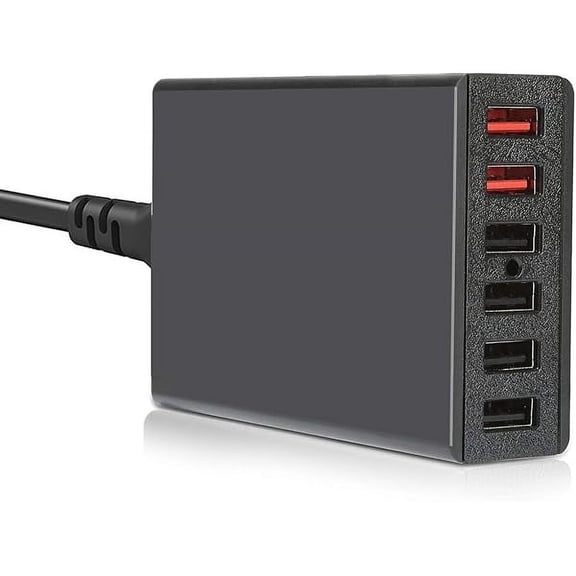 USB Wall Charger DTK 6 Port 60W USB Charger QC3.0 Multi Port Travel Charging Station with 5ft Power Cord for iPhone Xs/Max/XR/X/8/7/Plus, iPad Pro/Air 2/Mini/iPod, Galaxy S9/S8/S7/Plus, Note