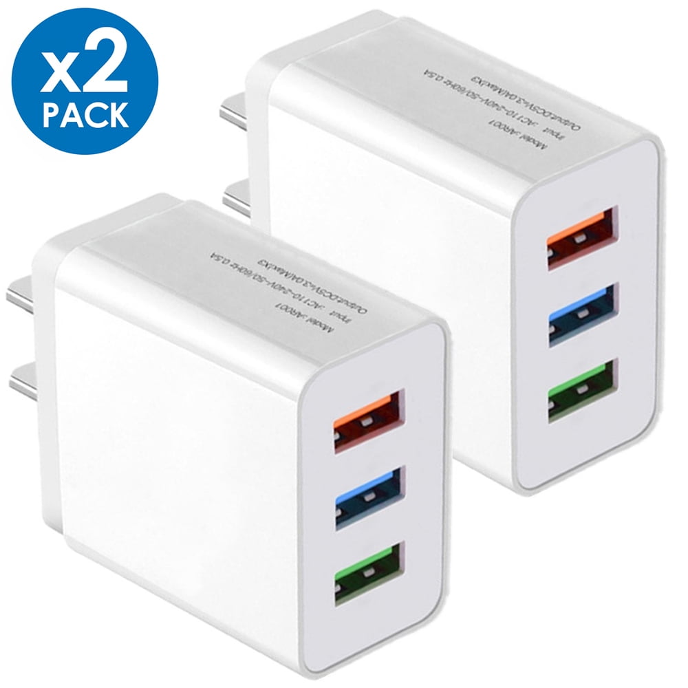 FREEDOMTECH USB Wall Charger Plug, 2-Pack 3.1A 3-Muti Port USB Adapter Power Plug Charging Station Box Base Replacement for iPhone 11 Pro Max/X/8/7, iPad, Samsung Phones and More USB Wall Charging Block