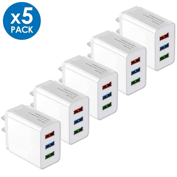 USB Wall Charger Power Adapter 2A/5V Travel Charger US Plug Compatible with Samsung Galaxy S6, S7, S8, S9, S10, Note 8, 9, 10, LG G5 G6 G7 G8, V20 V30 V40, V50, ThinQ, iPhone 7/8/X/XS/XR/11 [5-PACK]