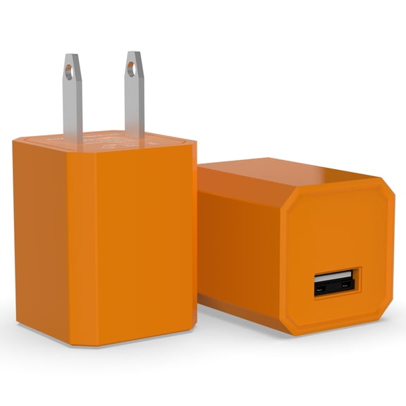 USB Wall Charger Power Adapter Quick Charge Universal Cubes for Smartphones, Phone, MP3, Bluetooth Speaker Headset and More, 2 Pack, Orange