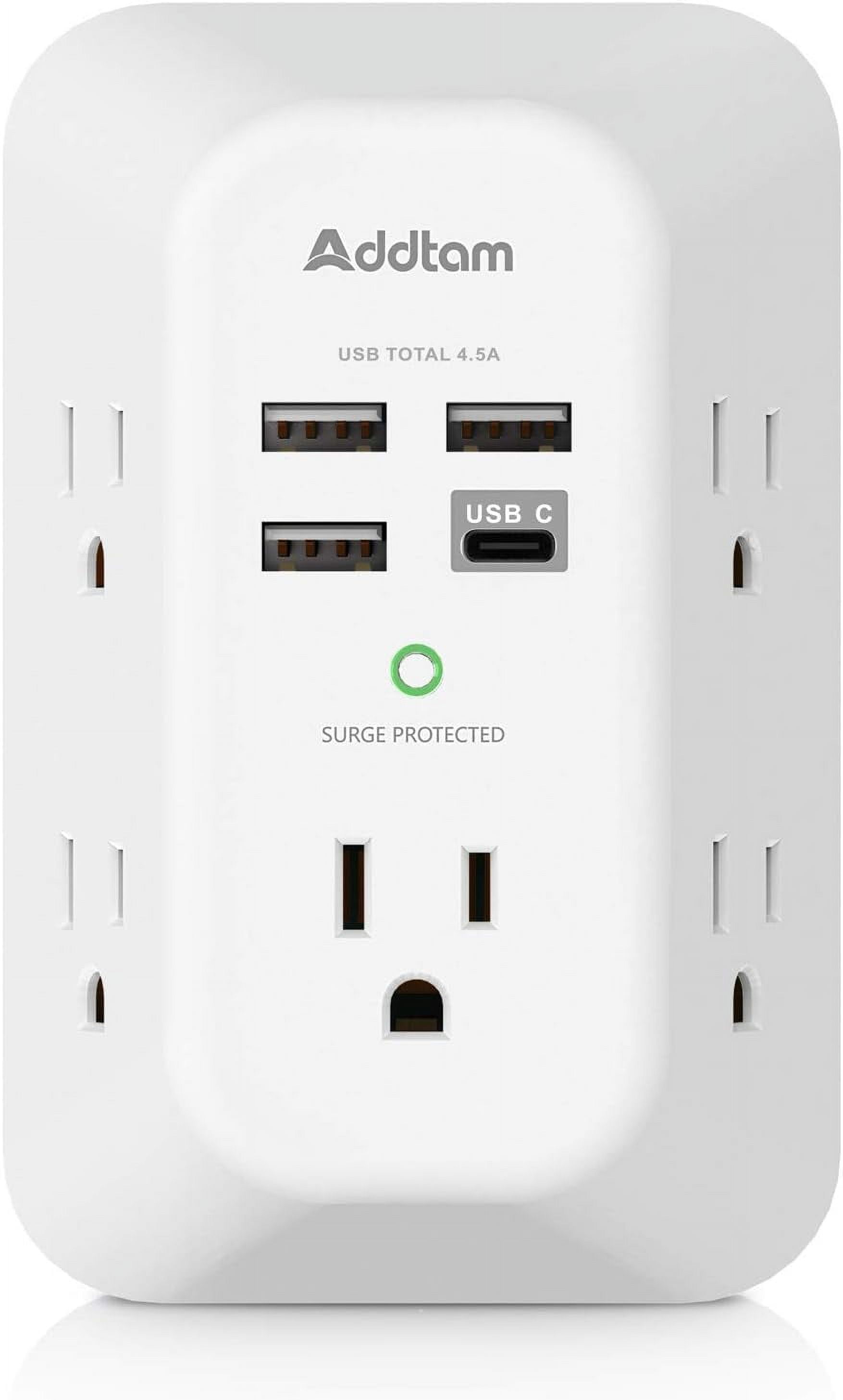 5-Outlet Extender Surge Protector, Multi Plug Wall Outlet with 4 USB Wall Charger(1 USB C Ports), Outlet Splitter Power Strip for Home Office Dorm Room Essentials, Plug Extension Outlet 1800J