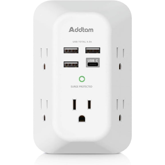 5-Outlet Extender Surge Protector, Multi Plug Wall Outlet with 4 USB Wall Charger(1 USB C Ports), Outlet Splitter Power Strip for Home Office Dorm Room Essentials, Plug Extension Outlet 1800J
