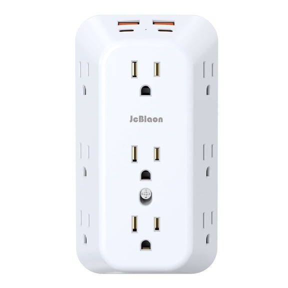 USB Wall Charger Surge Protector 9 Outlet Extender with 4 USB Charging Ports (2 USB C Outlet) 4 Sided 1050J Power Strip Multi Plug Outlets Wall Adapter Spaced for Home Travel Office