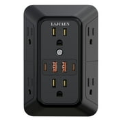 USB Wall Charger, Surge Protector, LAJCAEN 6 Outlet Extender with 4 USB Charging Ports (4.8A Total) 3-Sided 1050J Power Strip Multi Plug Outlets Wall Adapter Spaced for Home Travel Office, Black