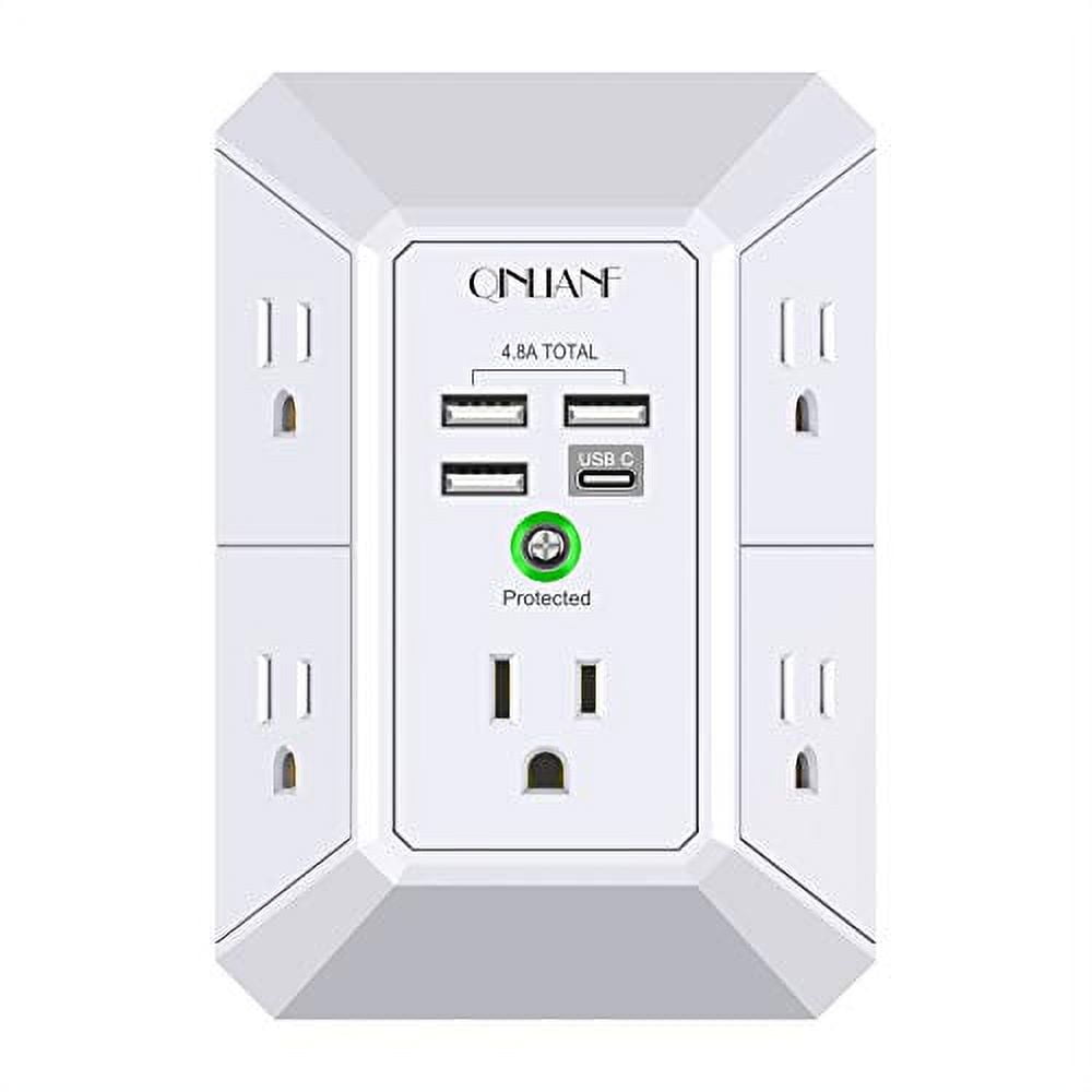 USB Wall Charger Surge Protector QINLIANF 5 Outlet Extender with