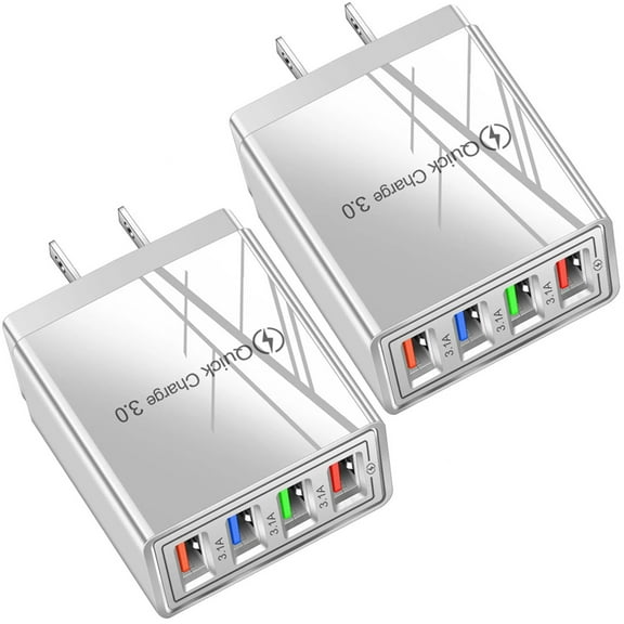 2 Pack Original USB 4-Port Fast Wall Charger Adapter Plug Mobile CellPhone Charger Compatible with iPhone 17 / 16 / 15 / 14 / 13 Pro Max Air; Samsung Galaxy S25 S24 S23 S22 S21 Ultra Plus, Universal