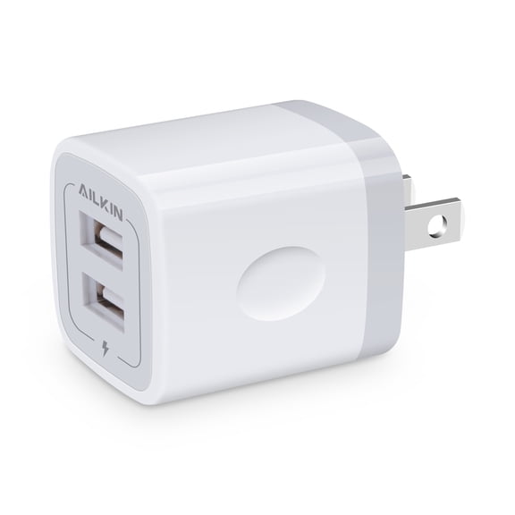 USB Wall Charger,USB Charger Adapter,AILKIN 2.1A Dual Port Fast Charging Station Plug Charger Block iPhone Wall Charger,White