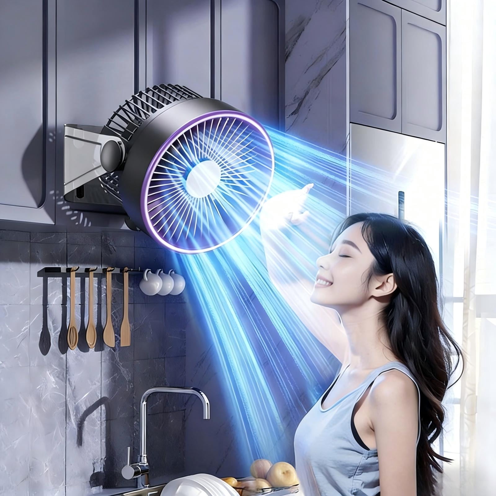 USB Wall Mount Portable Quiet Mini Fan for Desktop Office Kitchen Camping Dorm, Clip On with 360 Degree Rotation and Powerful Airflow, USB Powered
