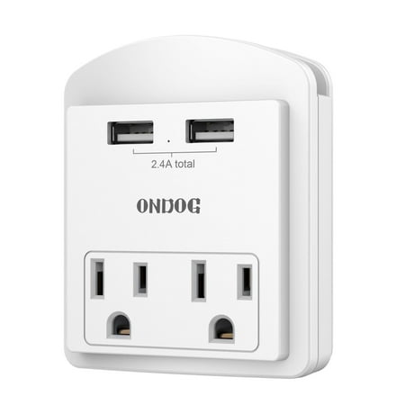 USB Wall Outlet Adapter - 2 Outlets and 2 USB Ports, Surge Protector-Free, Cruise Essentials, White