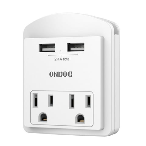 USB Wall Outlet Adapter -  2 Outlets and 2 USB Ports, Surge Protector-Free, Cruise Essentials, White