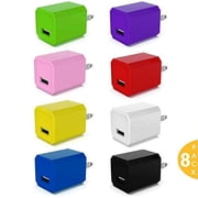 USB Wall Plug, 5V Mini USB Power Adapter 1A Wall Charger Block 1-Port Cube Compatible with Multiple Smart Phone Devices & Digital Gadgets 8-Pack Color Assorted