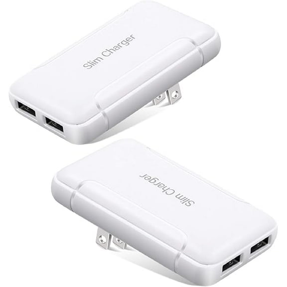 USB Wall Plug, Excgood Flat USB Wall Charger Smart Slim USB Plug for Wall Outlet Compatible with iPhone 16 15 14 Pro Max/13/12/11/Xr/Xs/X, Galaxy A03s/A13/A12/S22/S21/S20/10/9/8, Webcam, 2-Pack,White