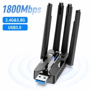 4-Antenna USB WiFi Adapter for PC, AX1800 WiFi 6 Dual Band USB 3.0 Wireless Network Dongle, Preloaded Driver Plug & Play for Windows 10/11