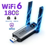 USB WiFi 6 Adapter,1800Mbps Dual Band 2.4G/5.8G Wireless Network Adapter with Dual Antennas, Supports MU-MIMO Technology,Driver-free,Plug-and-Play Ultra-Low Latency for Windows 10/11 Desktop Laptop