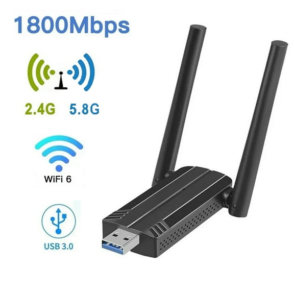 USB WiFi 6 Adapter, 1800Mbps Dual Band 2.4GHz/5GHz Wireless Network Card, MU-MIMO Technology, Dual 5dBi Antenna, Suitable for Desktop/Laptop, Compatible with Windows 10/11,Black, Driver Free