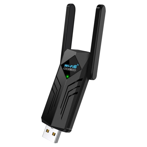 USB WiFi 6 Adapter with Bluetooth, Dual 3dBi Antennas, 5GHz/2.4GHz Dual Band Wireless Network Adapter for Desktop PC Laptop Windows 11/10/7, Gaming Streaming Stable Connection