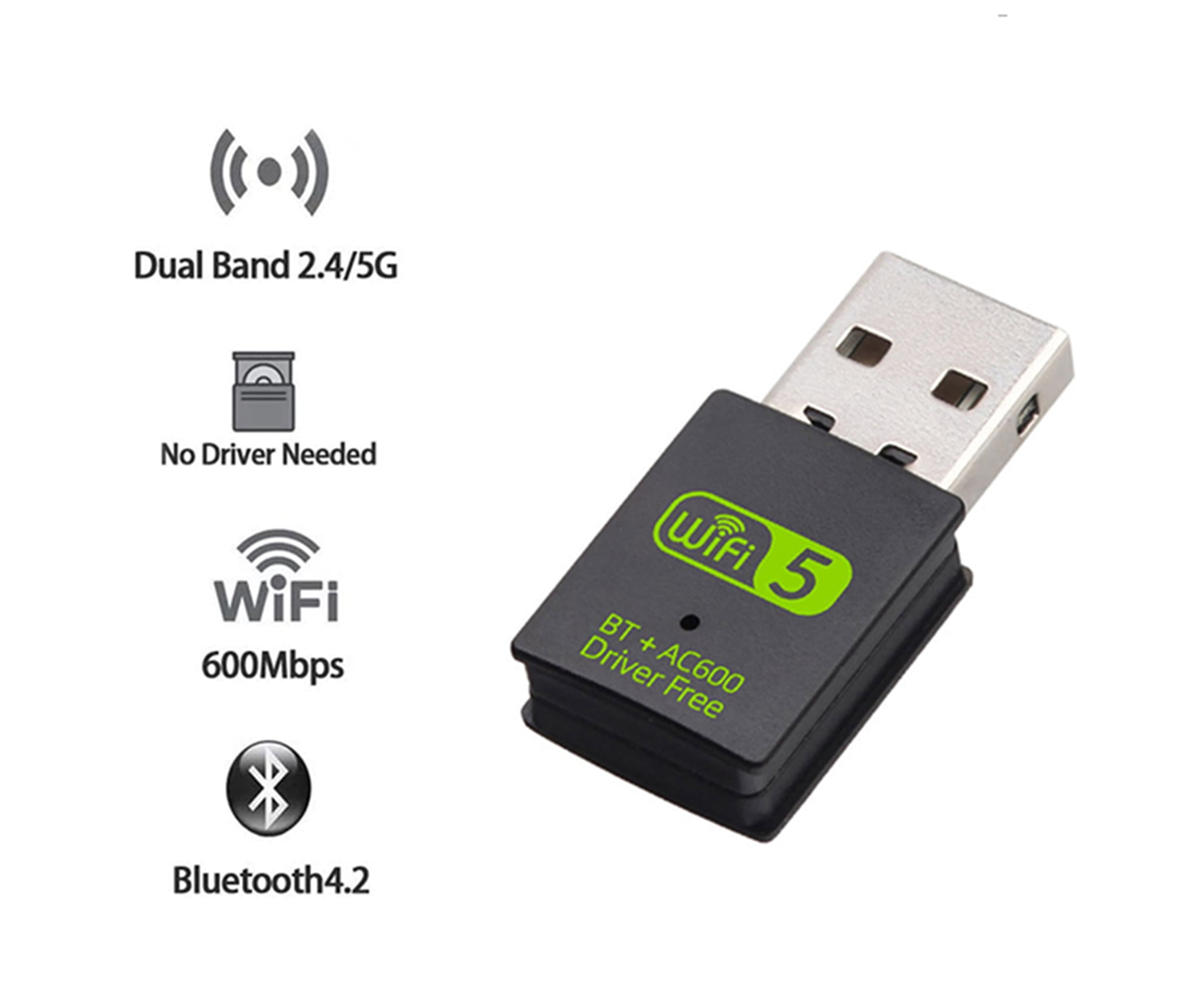 Adaptateur WiFi USB, adaptateur Bluetooth, carte réseau sans fil 2,45 GHz  double bande 600 Mbps, dongle WiFi USB pour PCLaptopDesktop, prise en