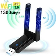 USB WiFi Adapter for Desktop, 1300Mbps USB 3.0 Wireless Network Dongle for PC, 802.11AC Dual Band 2.4/5GHz, 2 x 5dBi High Gain WiFi Antennas Fit for Linux Mac OS 10.4-10.15 Windows XP/Vista/7/8/10