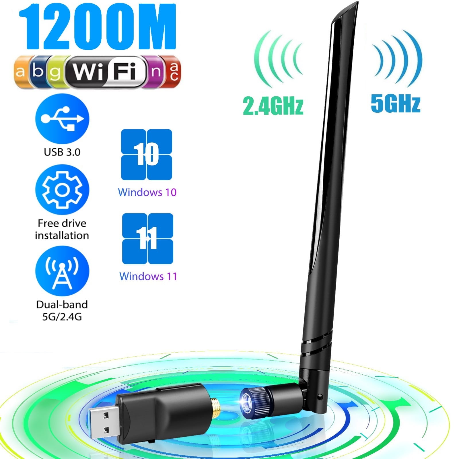 USB WiFi Adapter, EEEkit 1200Mbps Dual Band Wireless Network Adapter with High Gain 5dBi Antenna Compatible with Windows Mac Linux